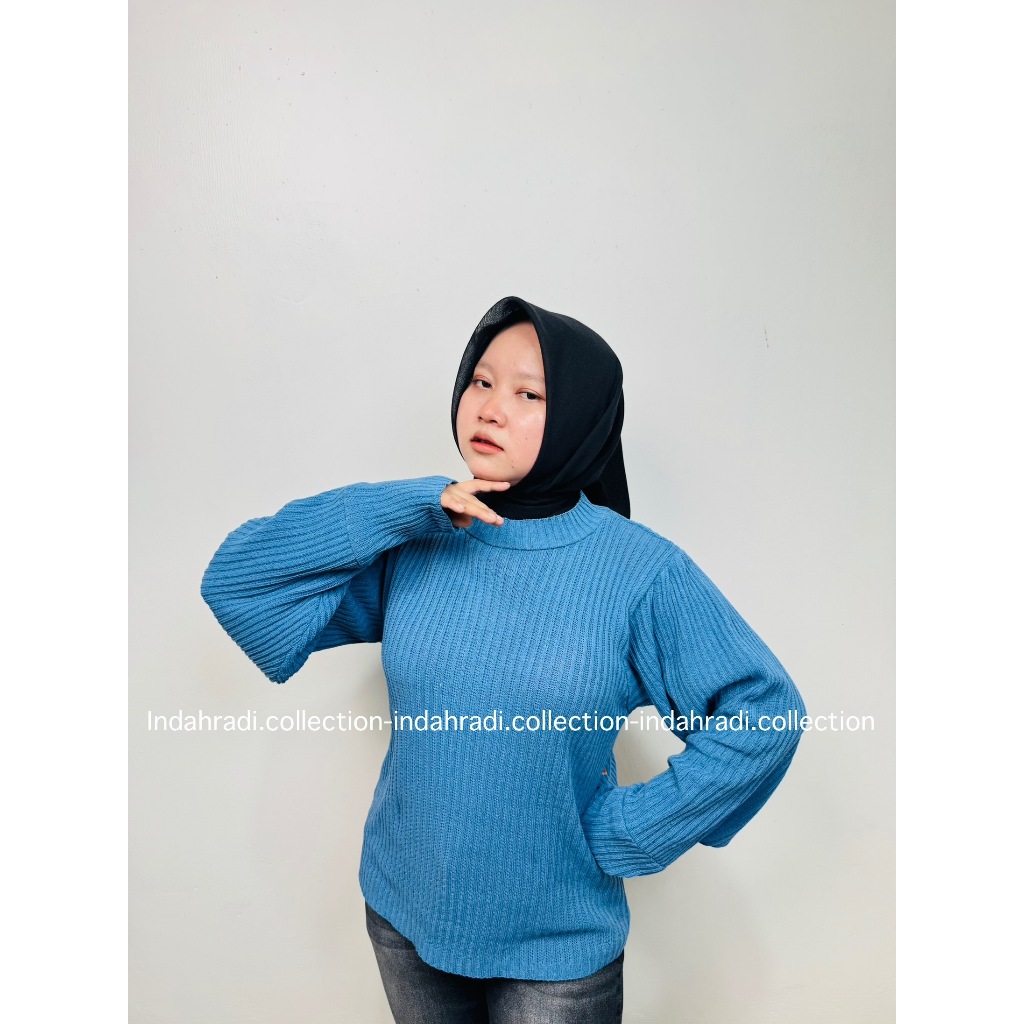 BLOUSE WANITA KNIT JASMINE LENGAN BALON BAHU REMPEL KNITWEAR BAJU ATASN
