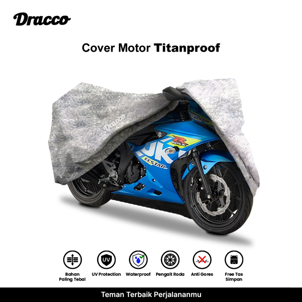 Cover Motor GSX Waterproof Tebal Dracco Titanproof-Anti Gores UV Protection Tas Simpan