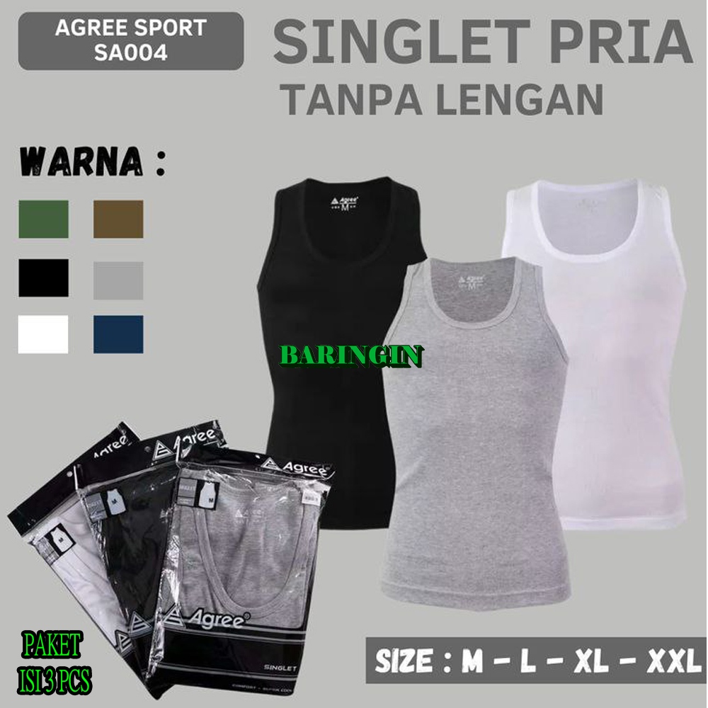 Singlet Pria Agree Sport ISI 3 PCS-Kaos Dalaman Cowok Super SOFT