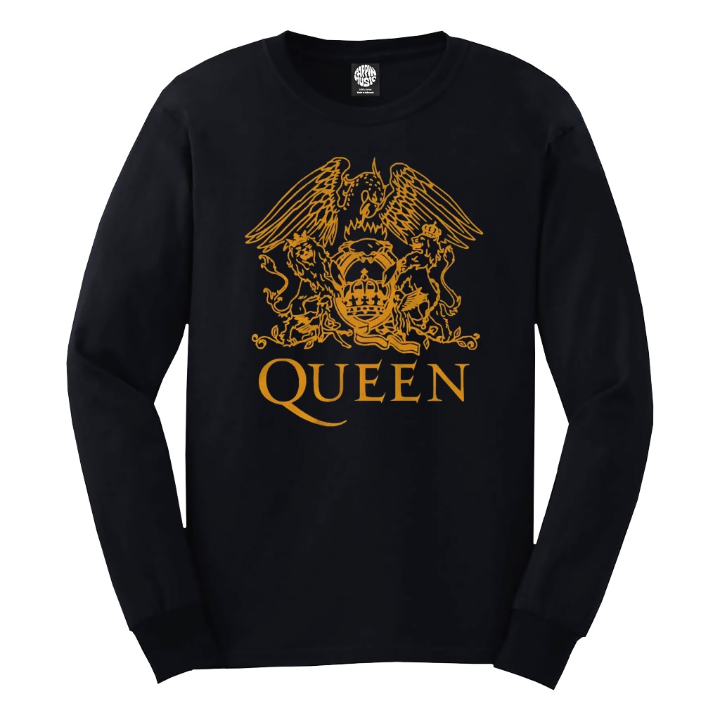 KAOS BAND BEST QUALITY, KAOS MUSIK, KAOS QUEEN LOGO KUNING LENGAN PANJANG -- PLASTISOL --