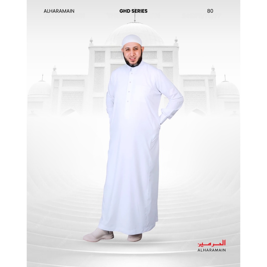 AL Haramain Jubah / Gamis Pria Dewasa Slimfit Manset Premium Series (80) / Jubah AL Haramain | Putih