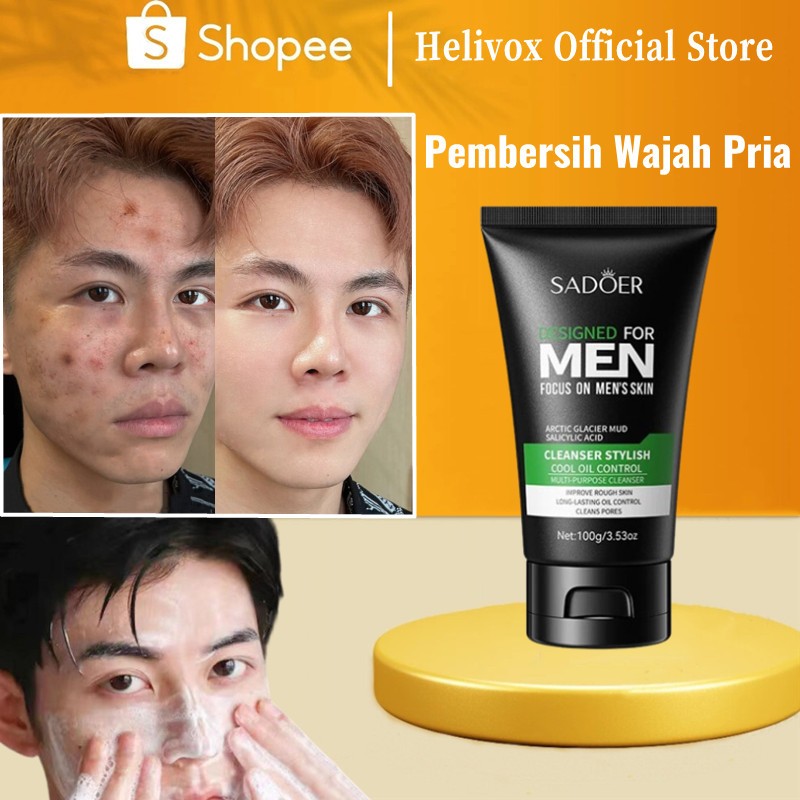 HELIVOX Pembersih wajah pria Jerawat Membersihkan Kulit Pemutih Wajah Pria Pembersih Jerawat Dan Kom