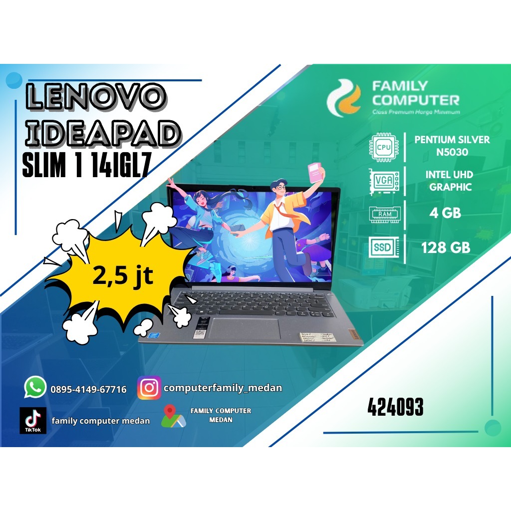 LENOVO IDEAPAD SLIM 1 14IGL7 | PENTIUM SILVER N5030 | INTEL UHD GRAPHIC | 4GB | 128GB
