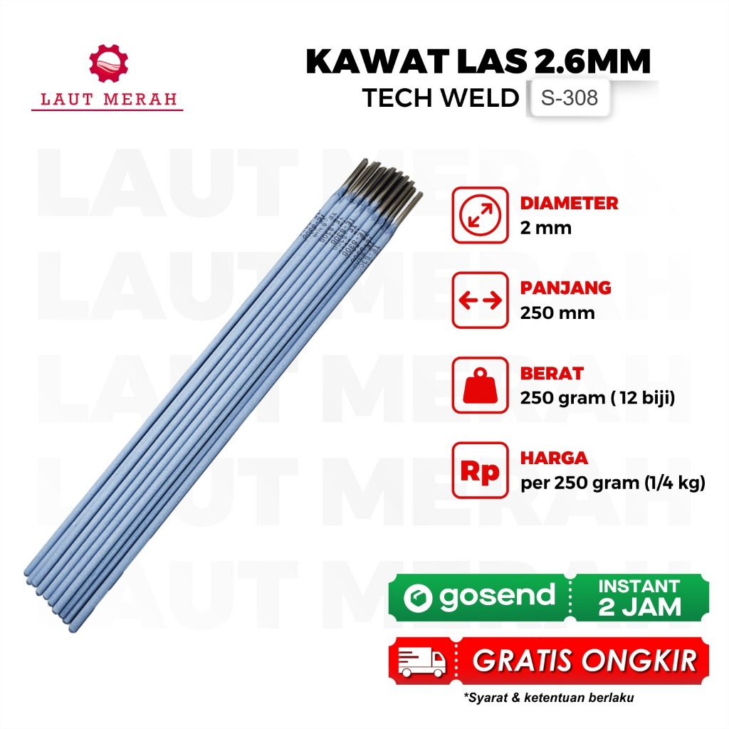 Kawat Las Stainless Steel 2.6 mm x 300mm TECHWELD Kawat Las Stainless 2,6mm Kawat Stainless 2.6mm TW