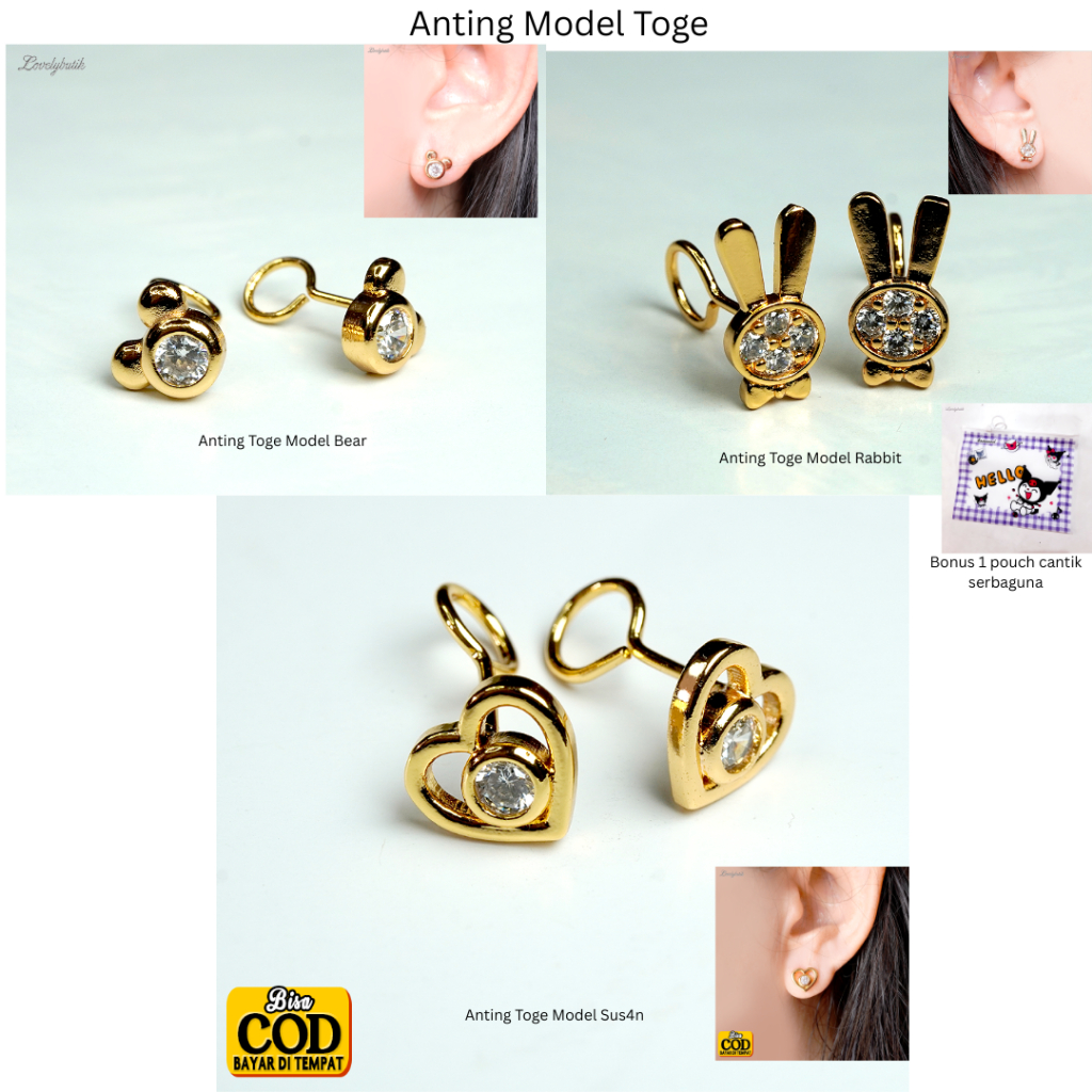 Anting Tindik Anak-Anak Perempuan Titanium Anti Karat & Luntur Nting Cantik Model Toge Korean Terbar