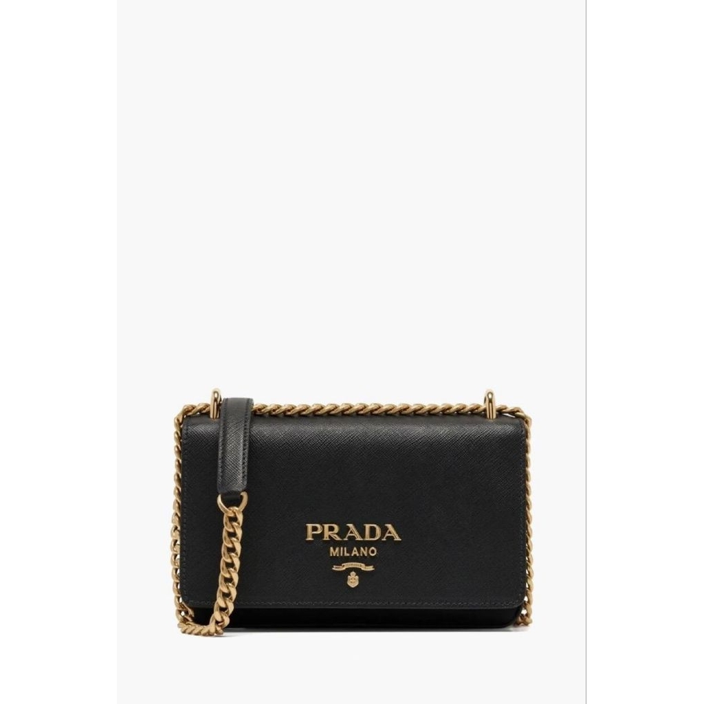 PRADA Pattina Tessuto Shoulder Bag in Black Saffiano Leather
