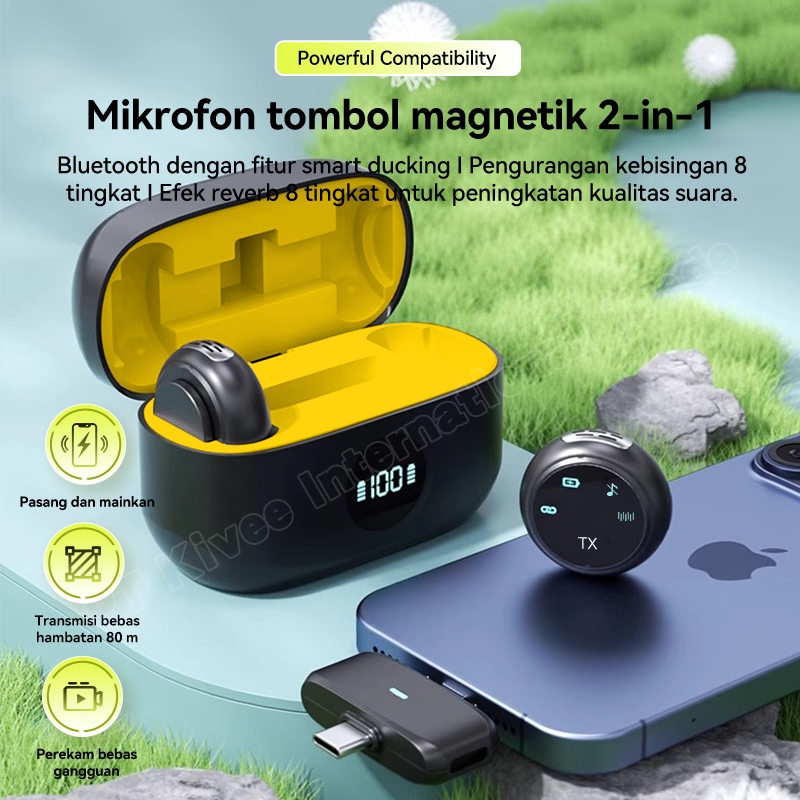 (HOT)BASIKE Mic Wireless Clip On Type C iPhone 2-in-1 Microphone Noise Cancelling Magnetic Asli