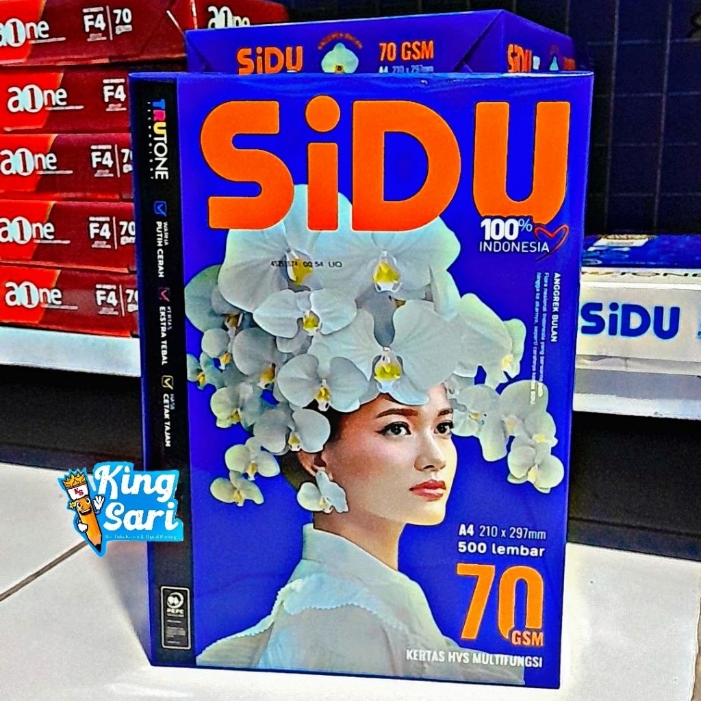 KERTAS HVS 1 RIM/KERTAS HVS SIDU A4 70GSM/KERTAS HVS SIDU F4 70GSM/KERTAS HVS AIONE A4 70GSM/KERTAS 