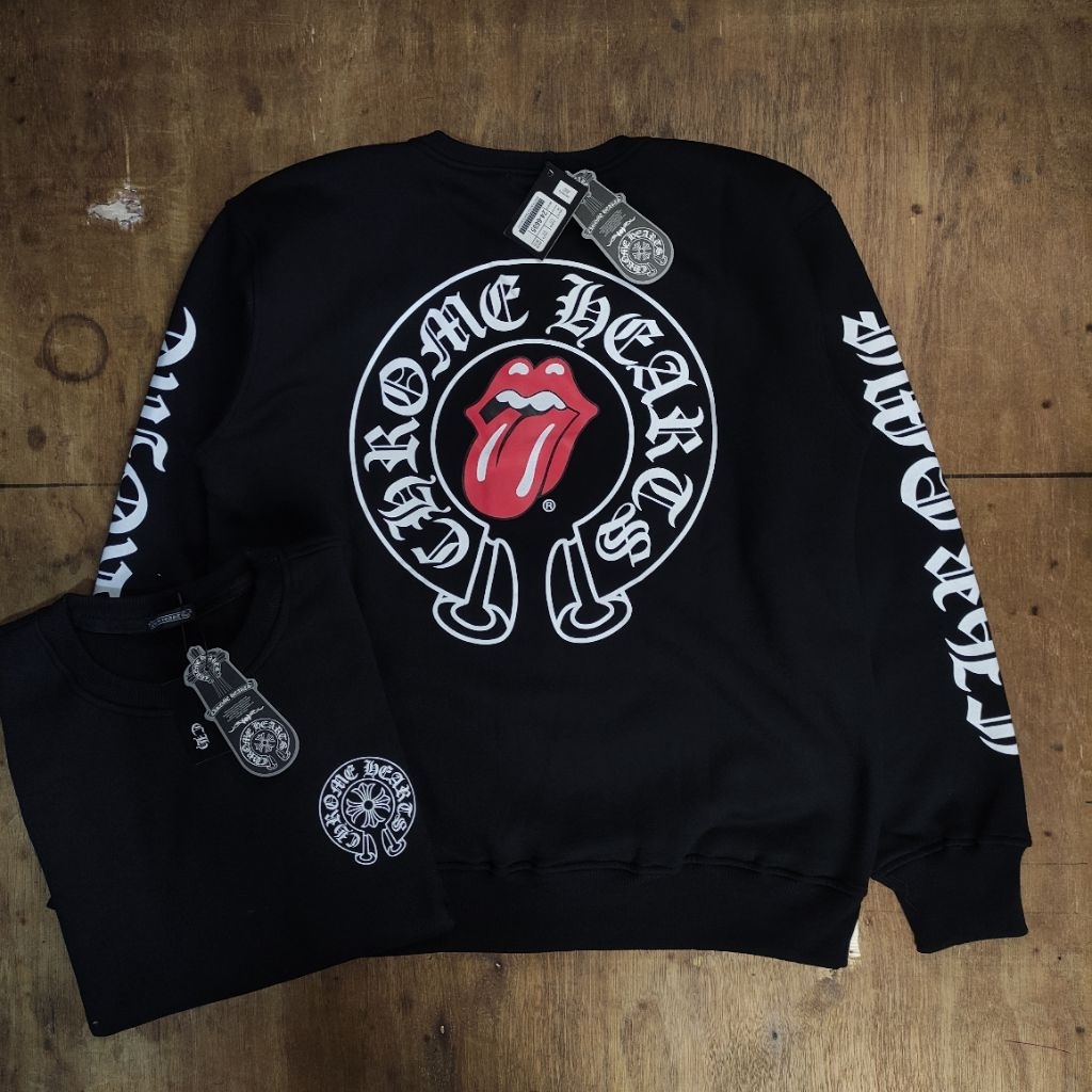 SWEATER CREWNECK CHROME HEARTS COLABORATION X ROLLING STONES MUSIC SERRIES LIMITED EDDITION PRINTED 