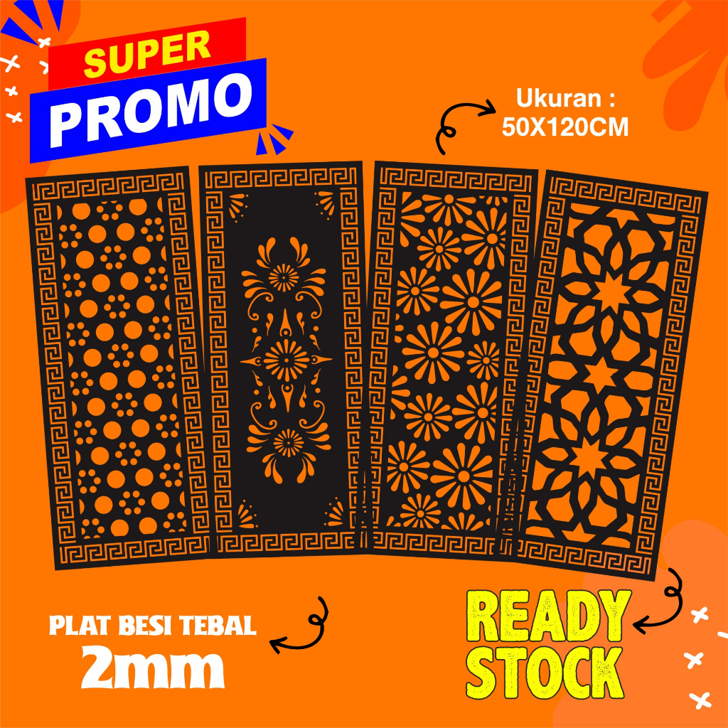 Laser Plat Pagar, Ornamen Pagar, Krawangan, Plat Cnc, Plat Cutting, Plat Laser Cutting,  50 x 120 cm