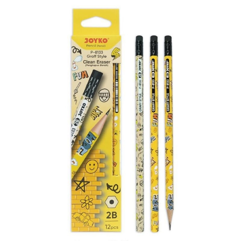 

[1 Pack 12 Pcs] Pensil JOYKO P-8133 Graff Style Clean Eraser 2B