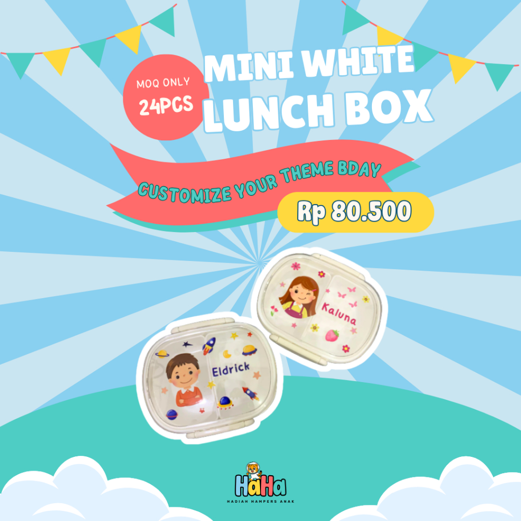 [CUSTOM] Hadiah Ulang Tahun Anak | Custom Mini White Lunch Box | Mainan Edukatif, Souvenir, Merchand