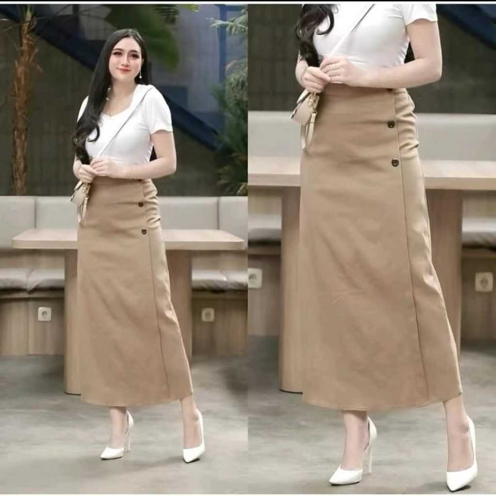 Luna Skrit Rok Span Kerja Wanita Panjang Semi A-Line