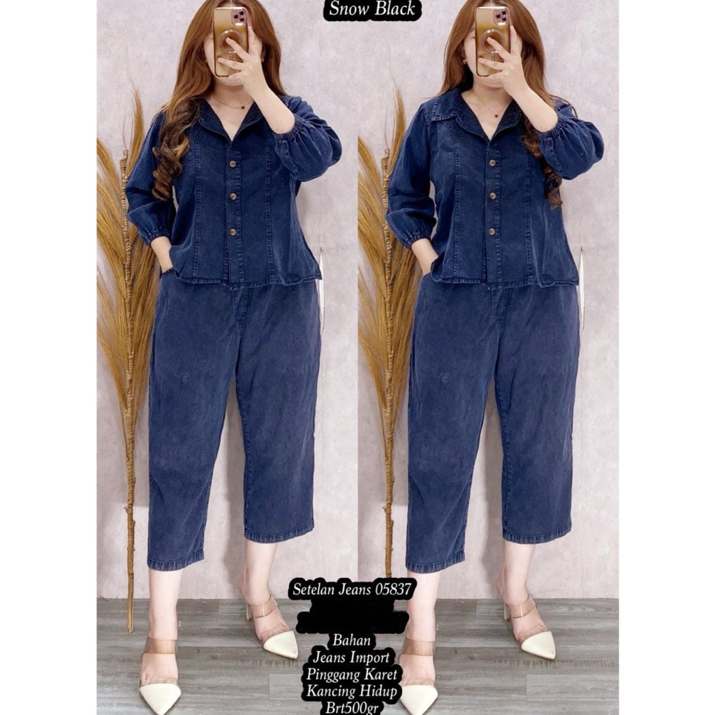 05837 SETELAN 7/8 KEMEJA JEANS POLOS LD110 WANITA|ONE SET DENIM|SETELAN LD110