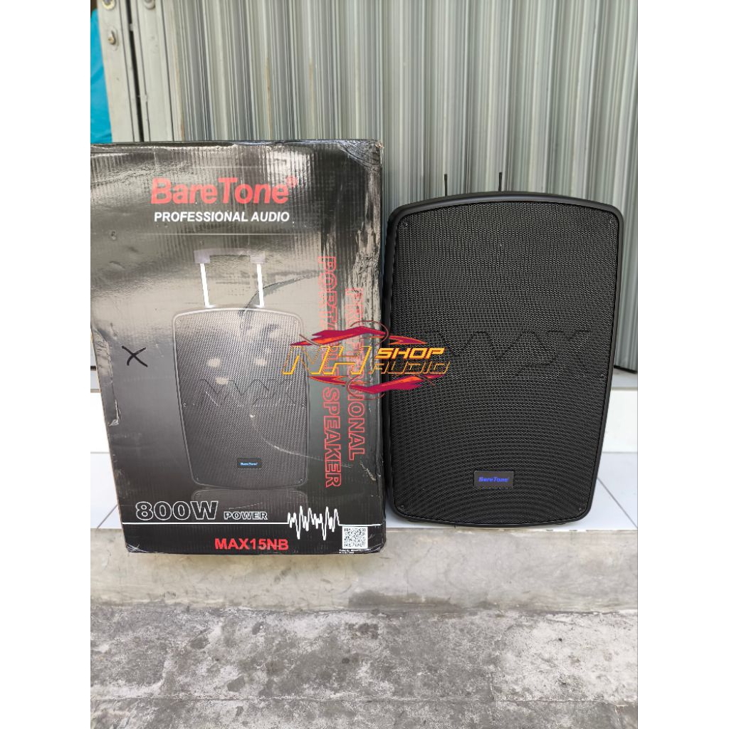 Speaker PORTABLE BARETONE MAX15NB 15inchi 800Watt Bluetooth Plus Mic Wireless 2 mic genggam Effect V