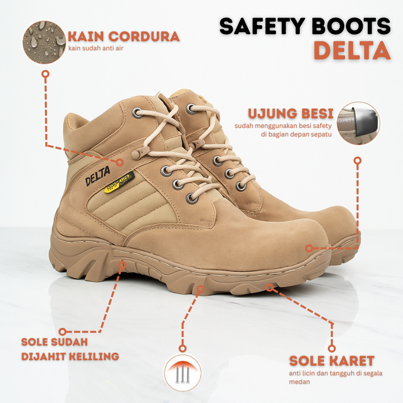Sepatu Boots Safety Delta Cordura Tinggi Pendek sepatu PDL PDH Outdoor Murah