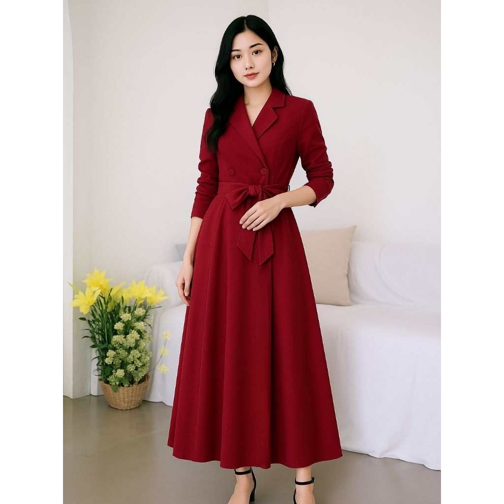 Dress Agnes Semi Blazer Rania Maxi Dress Korea Elegan Simple – Baju Wanita Kondangan Kerja Kantoran 