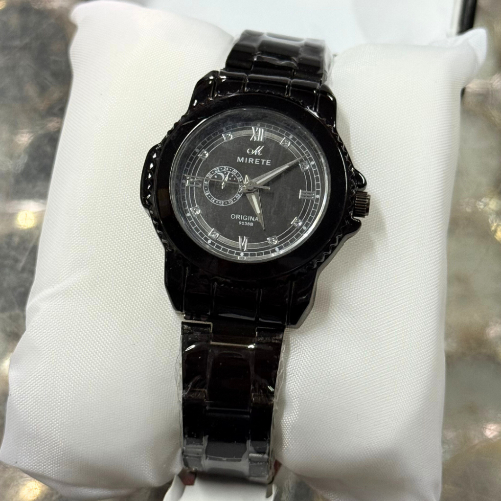 WTT Jam Tangan Mirete Original Wanita Stainless Steel Hitam Tahan Air