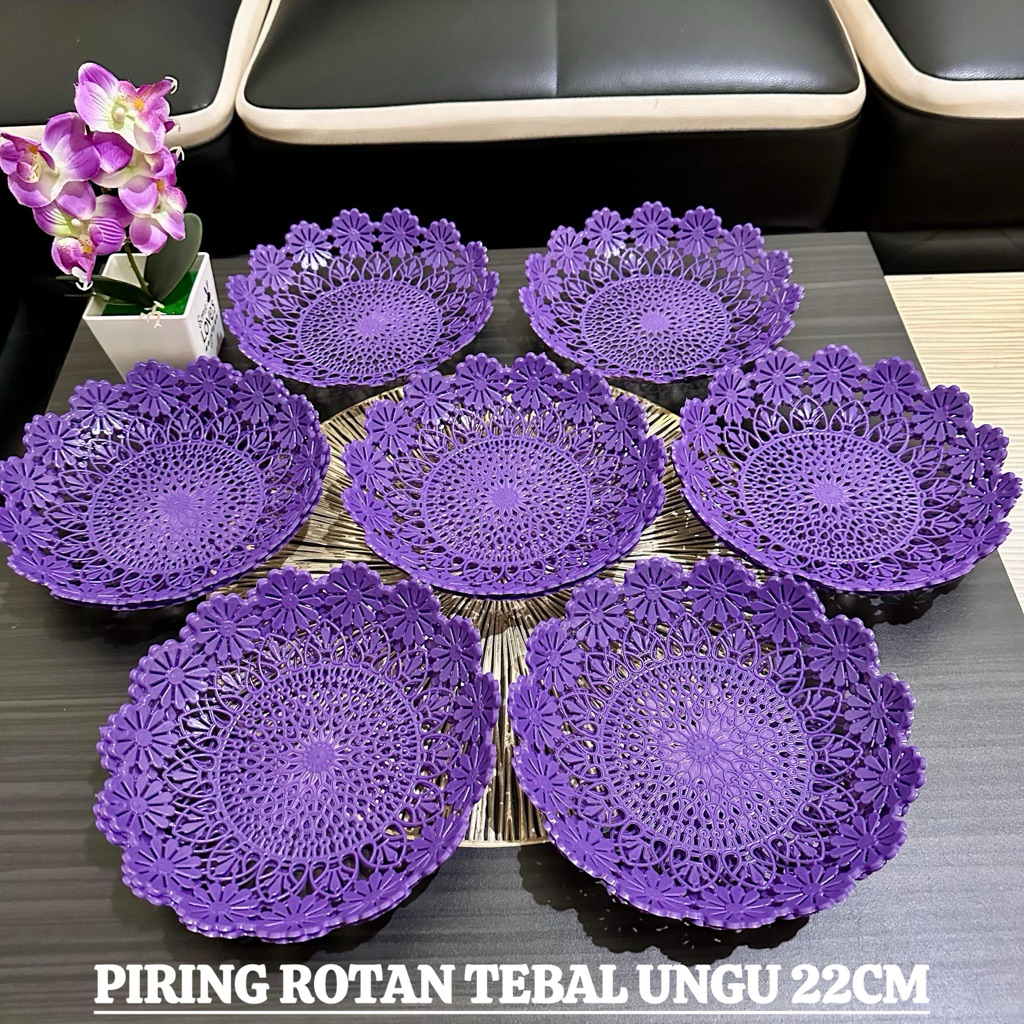 Piring Makan Rotan 22cm UNGU - Piring Rotan UNGU - piring rotan Plastik Tebal - Piring Anyaman Rotan