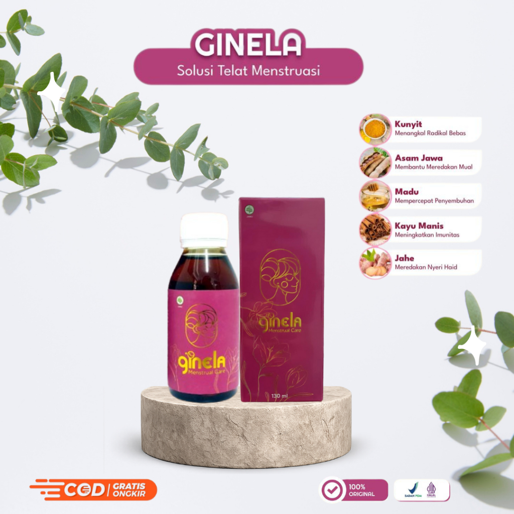 Paket 3 Botol GINELA Menstrual Care – Herbal Pelancar Haid & Pereda Nyeri 130ml BPOM Halal