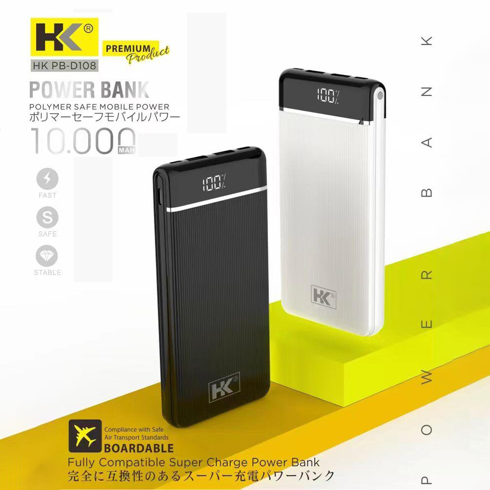 HK CCC D108 Powerbank 10000mah Fast Charging 2.1A Dual Input Port Type C & Micro USB