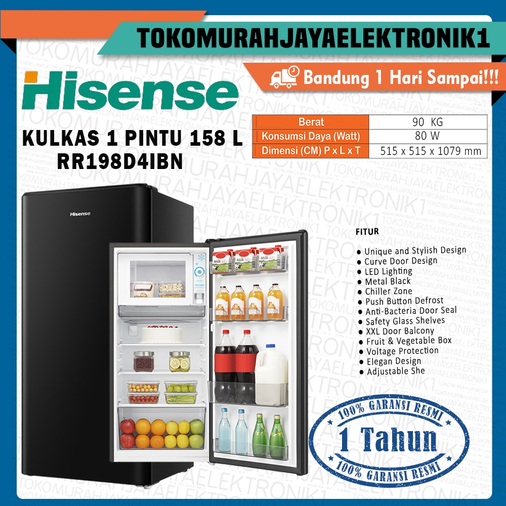 Kulkas Hisense 1 pintu 157 Liter RR198D4IBN RR 198D4IBN 198 D4IBN GARANSI RESMI