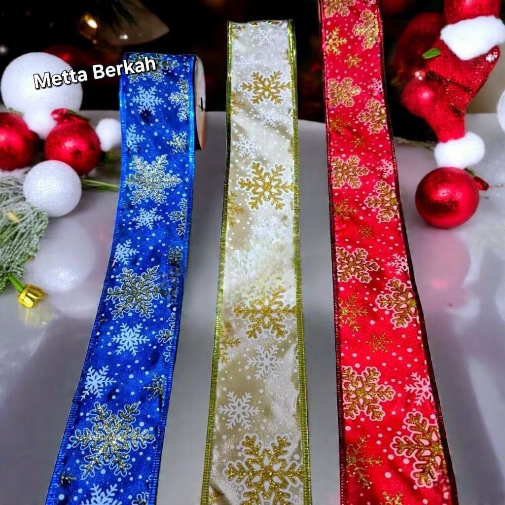 PITA GLITER NATAL PINGGIRAN KAWAT/ PITA PARCEL / DEKORASI NATAL