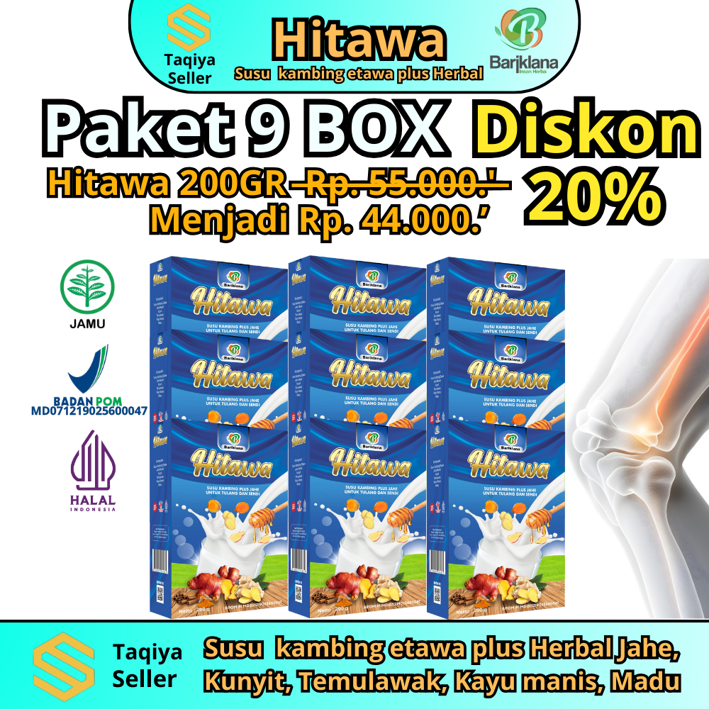 

Susu Kambing Etawa Hitawa 9 BOX | Kemasan 200Gr | Untuk Tulang | Nyeri seni | Pegel Linu | Asam Urat