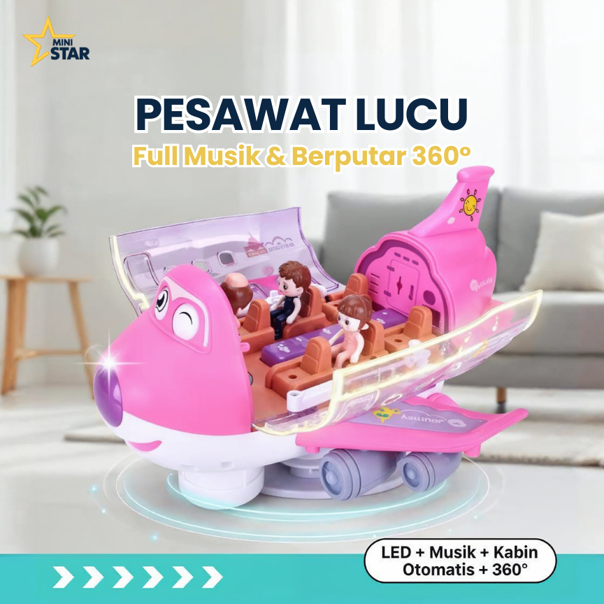MINISTAR Mainan Edukasi Visual dan Motorik Pesawat Terbang Berputar 360° Dengan Sensor, Audio dan LE