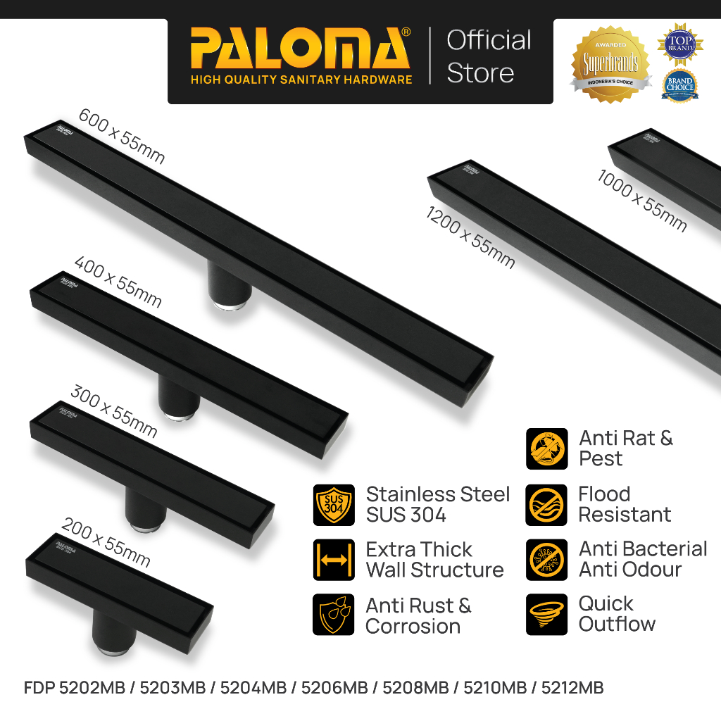 PALOMA Floor Drain Linear Panjang Saringan Got Kamar Mandi Floor Strainer Lubang Pembuangan Air Kama