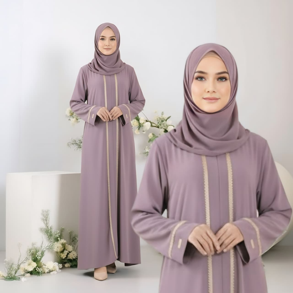 [Best Seller] Gamis Abaya Motif Aksen List Garis 2 Bahan Premium Terbaru