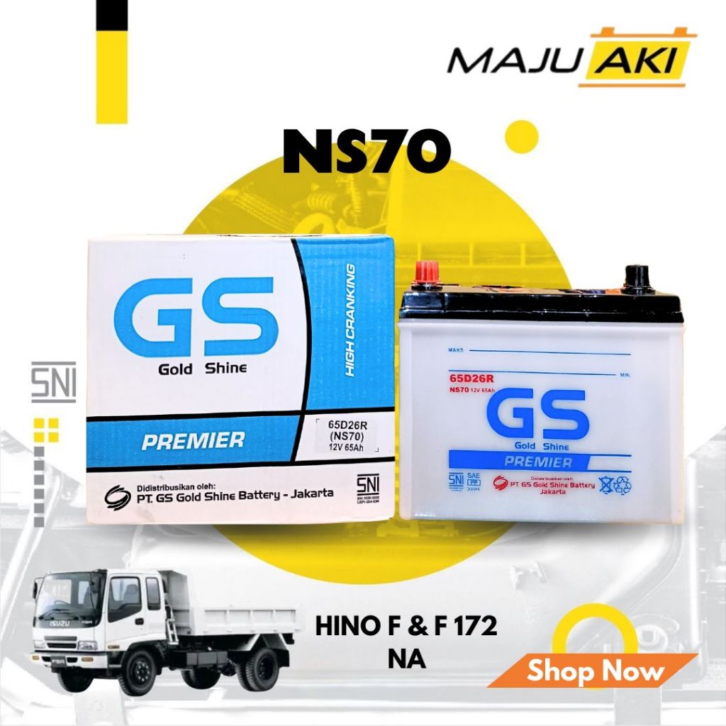 Aki Mobil Hino F Aki Basah GS Gold Shine Dry Charge Premier NS70 12V 65Ah