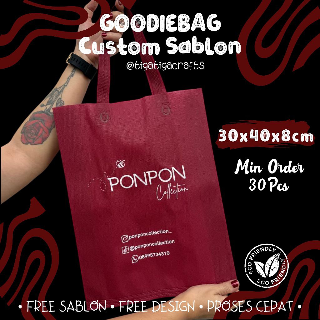 Tas Spunbond custom sablon 30x40x8 / Tas spunbond 30x40 custom sablon / Tas spunbond 30x40x8 / HLS 3