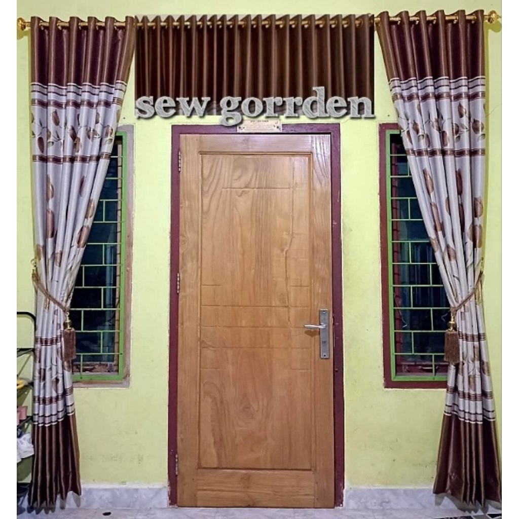 Gorden Satu Set Jendela dan Pintu Murah import Motif Tulif Poni Atas Pintu Gorden 2PCS Poni Lurus