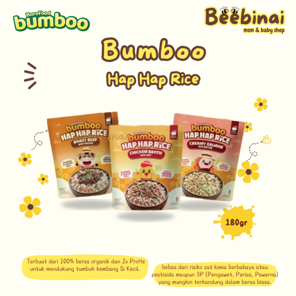 

Beebinai - BUMBOO Hap Hap Rice / 100% Beras Organik Tanpa Pestisida / Double Protein Hewani / Bahan Alami / Tanpa Pengawet