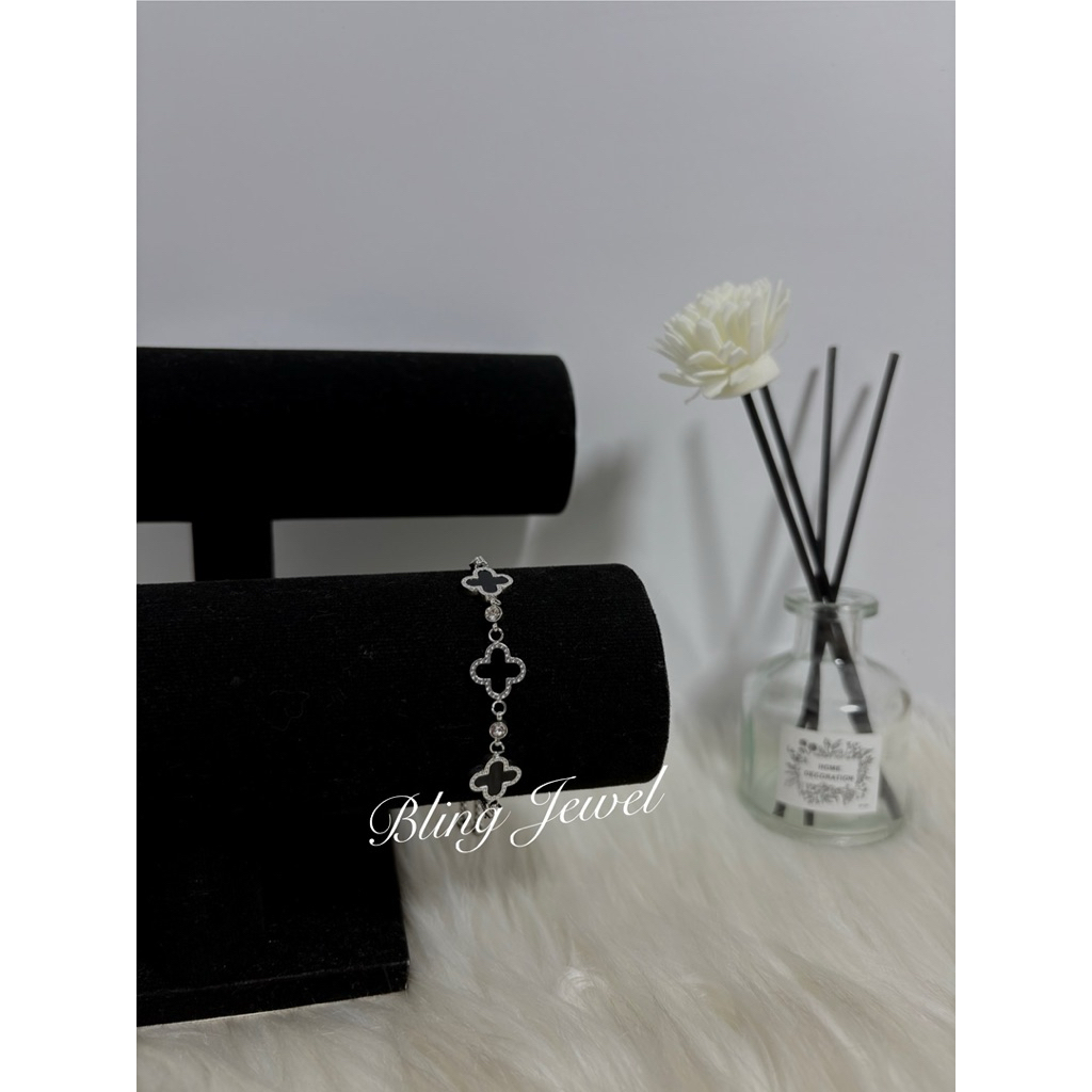 Gelang Titanium Clover Serut Anti karat & luntur