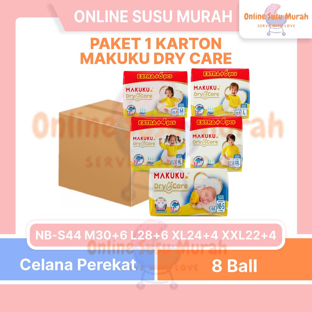 MAKUKU DRY CARE PAKET 1 KARTON 8 BALL TAPE NB-S38 NB-S44 PANTS M 30 +6 L 28 +6 XL 24+4 XXL 22+4 PPKS
