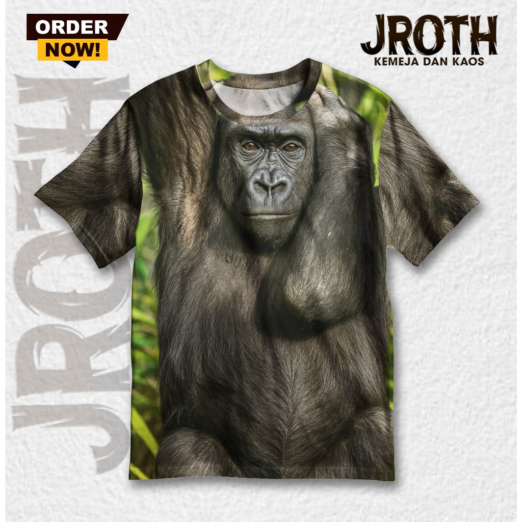 JROTH.WEAR Kaos Gambar Gorilla King Kong – Baju Printing 3D Gagah Realistic Unisex | JTK-2