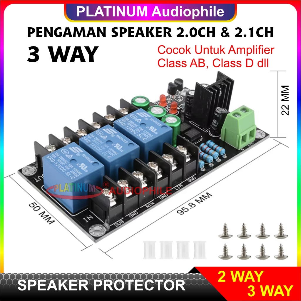 TERJAMIN Speaker Protector 2.0CH & 2.1CH Stereo + Subwoofer Modul Kit Pengaman Speker Amplifier SP20