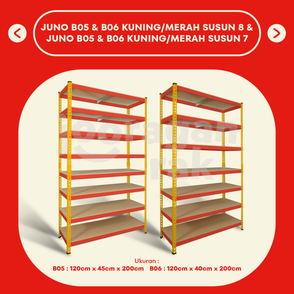 KRISBOW RAK BESI GUDANG SIKU LUBANG SERBAGUNA TIDAK PERLU BAUT HEAVY DUTY | KUNING - MERAH