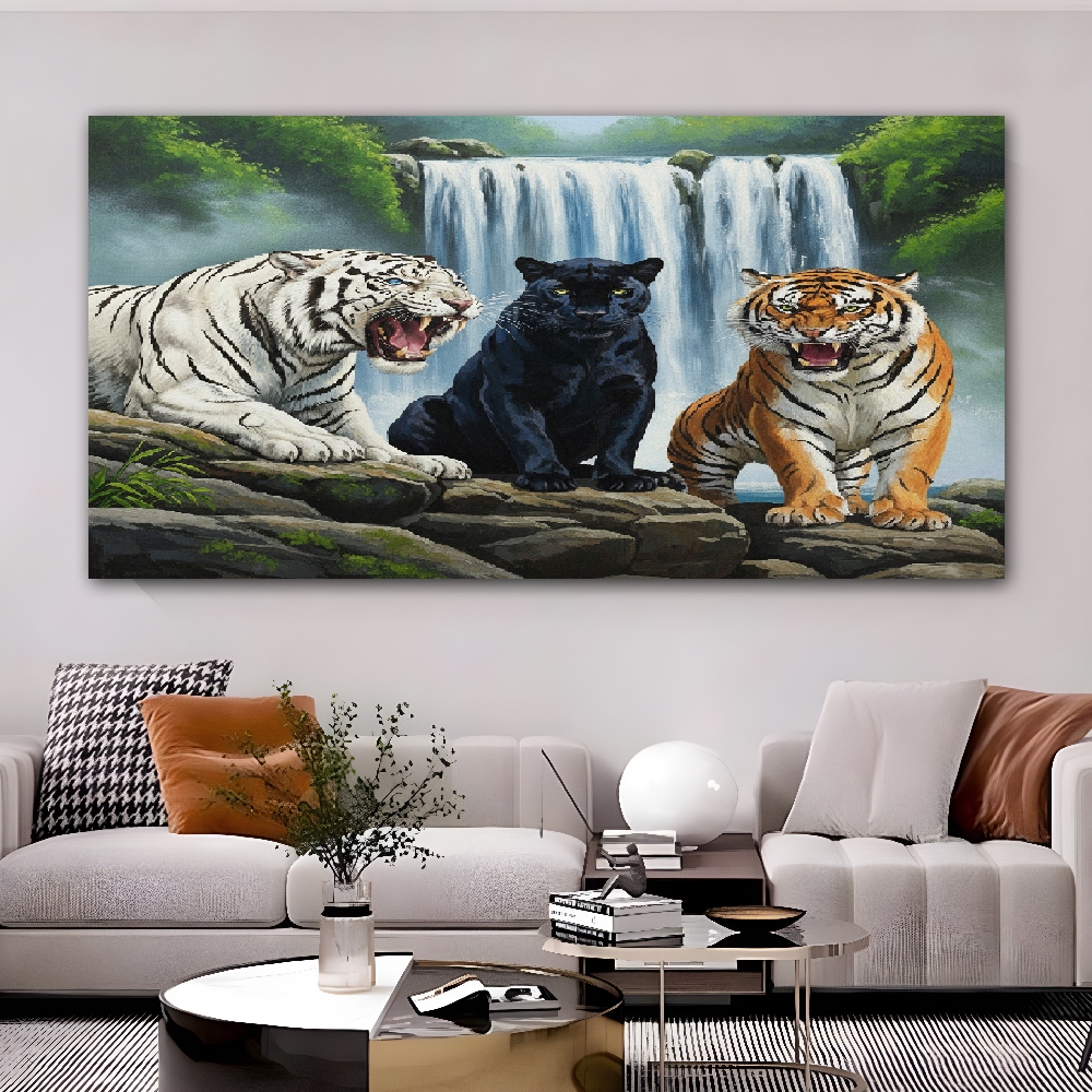 Lukisan Cetak Tiga Harimau-Hiasan Dinding Ruang Tamu-Dekorasi Kamar Tidur-Poster Cetak Tanpa Bingki