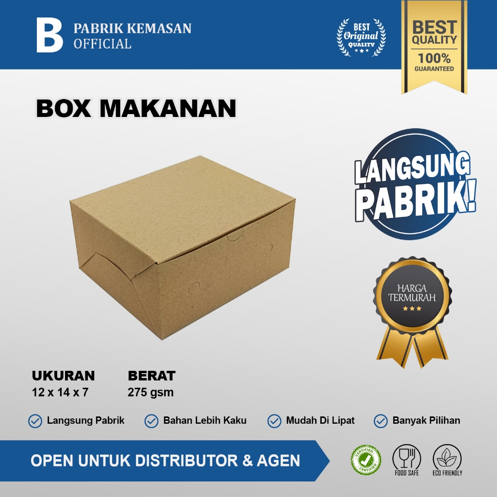 

HARGA PABRIK Isi 500 (Per lembar Rp 375,-) I Box Snack Kue Polos Coklat I Kraft 275GSM | 12x14x7cm