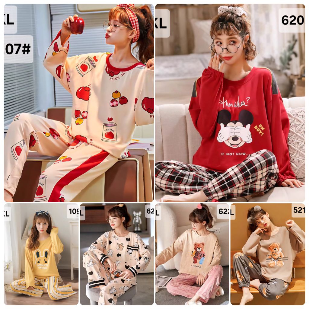 STELAN PIYAMA WANITA IMPORT KAOS TEBAL / BAJU TIDUR WANITA IMPORT