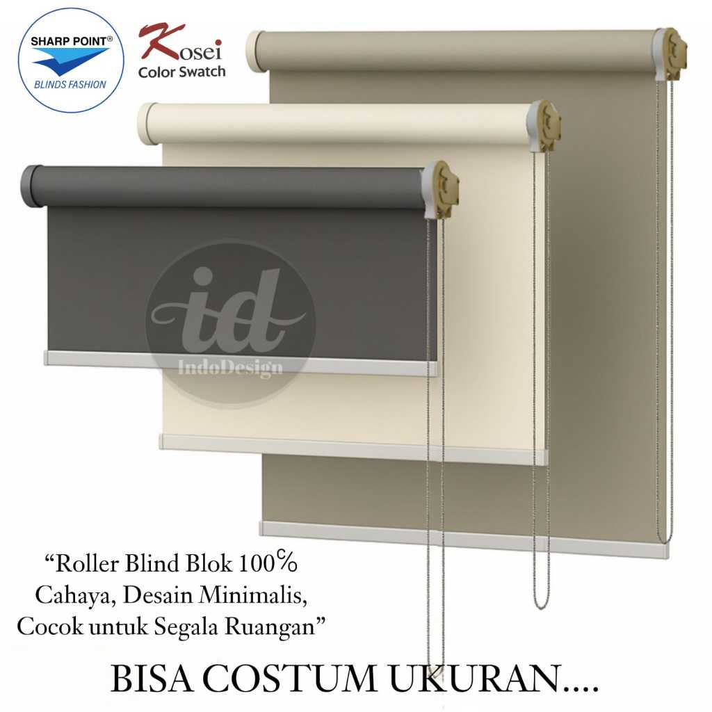 Roller Blind / Tirai Gulung / Penutup Jendela 100% Blackout ( Sharp Point )