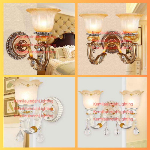 SL8826/1033-1 LAMPU DINDING KACA HIAS BUNGA MINIMALIS KLASIK TERAS RUANG TAMU DEKORASI WALL LAMP