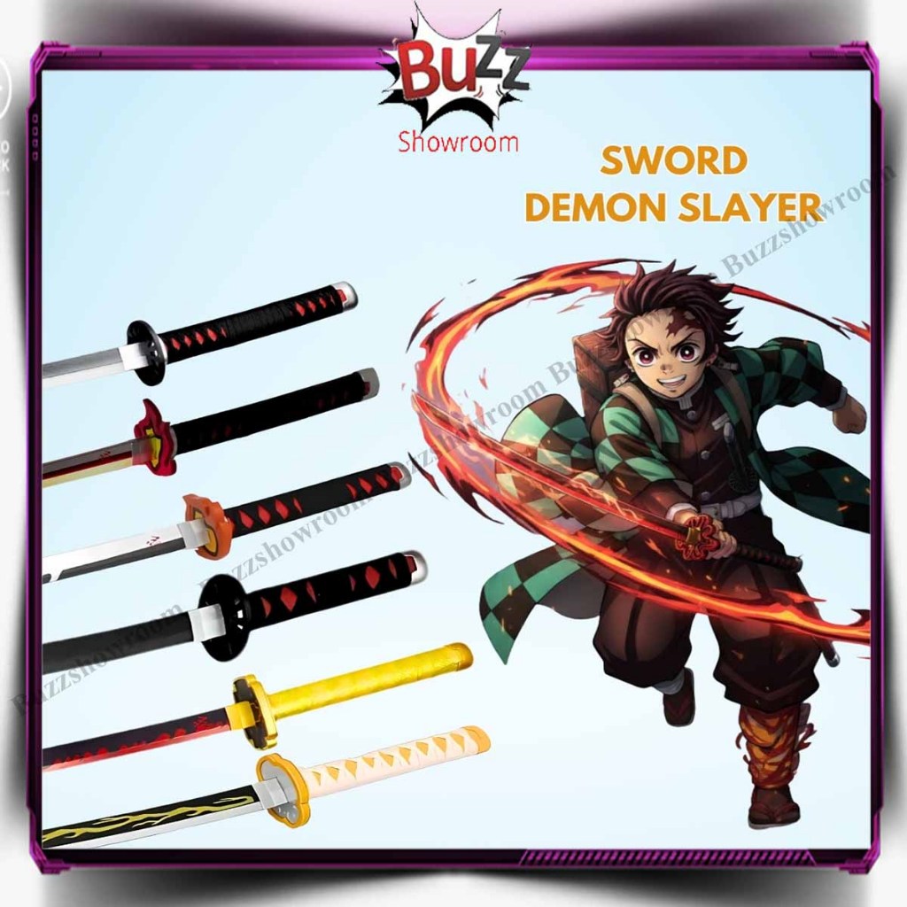 Pedang Kayu Demon Slayer Wooden Sword Tanjiro Zenitsu Nichirin LED Mainan Cosplay Pajangan Akrilik