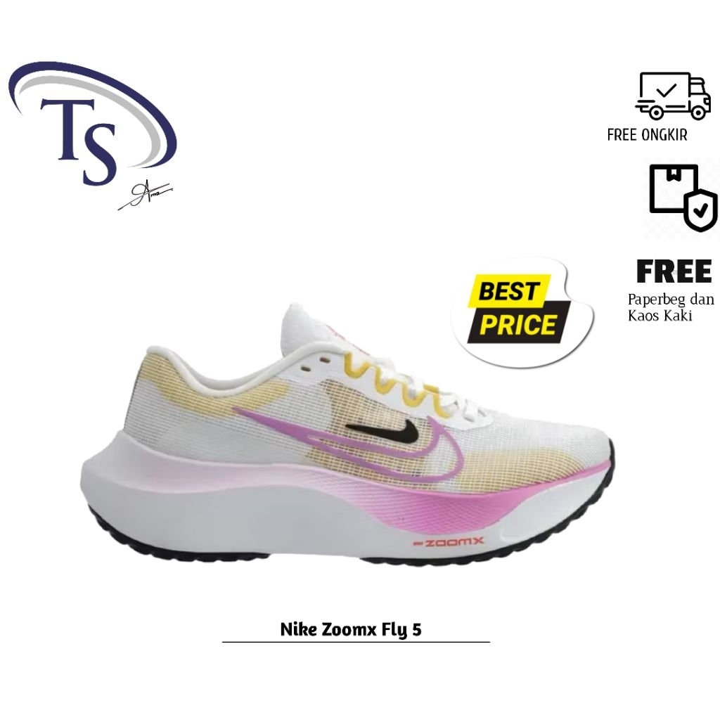 Running Shoes Zoom Fly 5 White Fuchsia Sulfur Womens Original