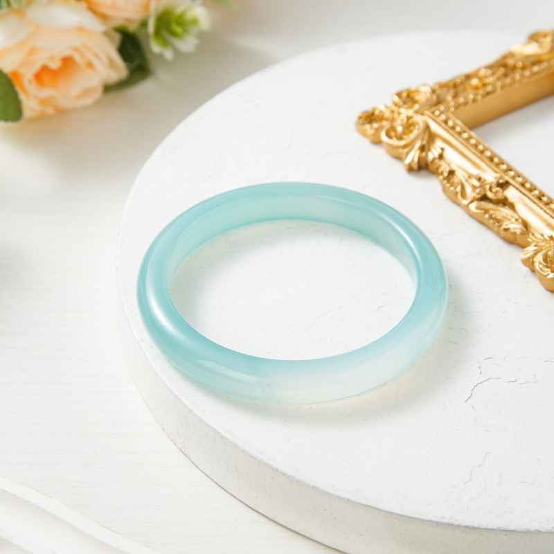 Gelang giok alami giok Myanmar spesies es tinggi mengambang bunga biru gelang giok bulat tinggi es b