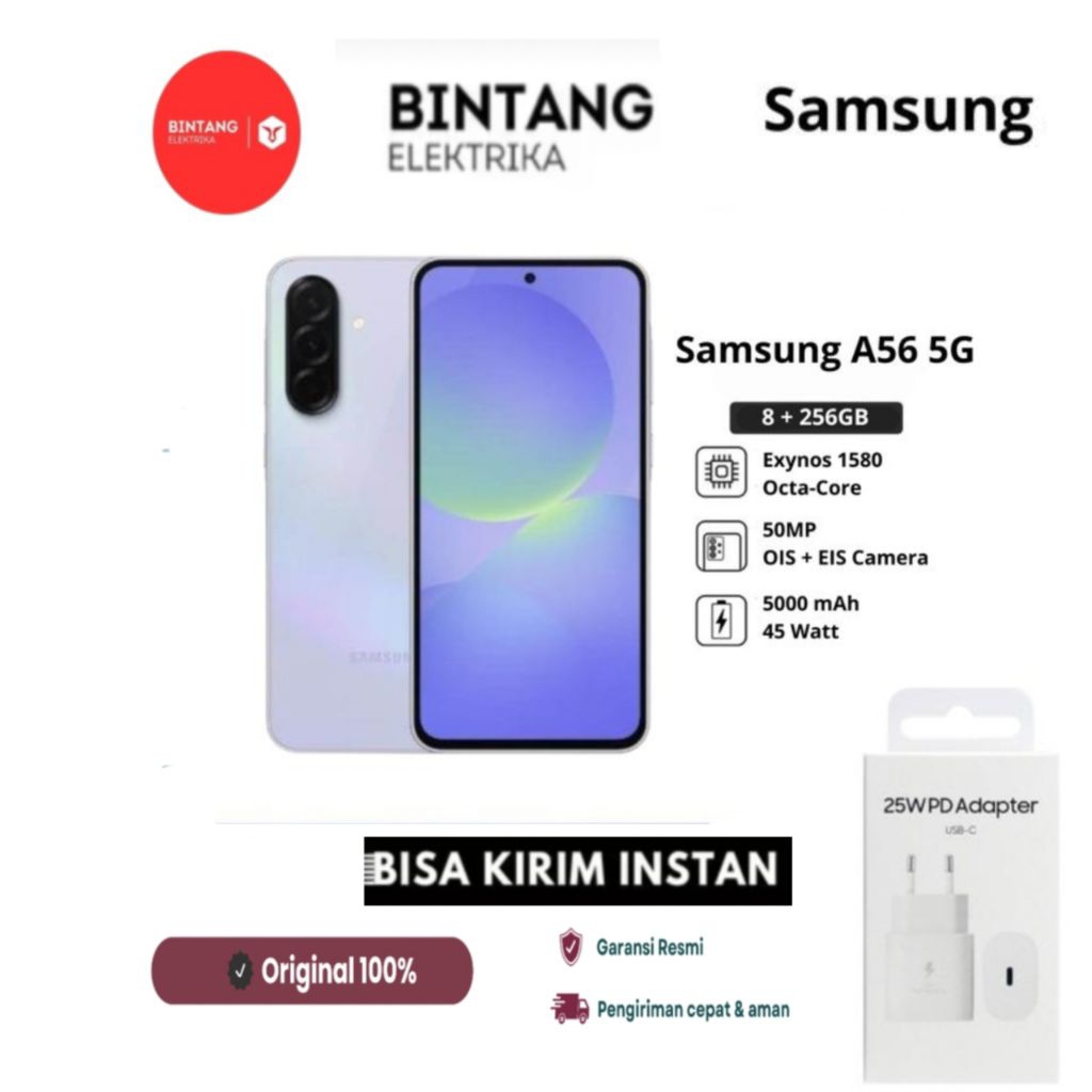 Promo Samsung A56 5G 12/256GB Original Garansi Resmi(bonus adaftor 25 wt)
