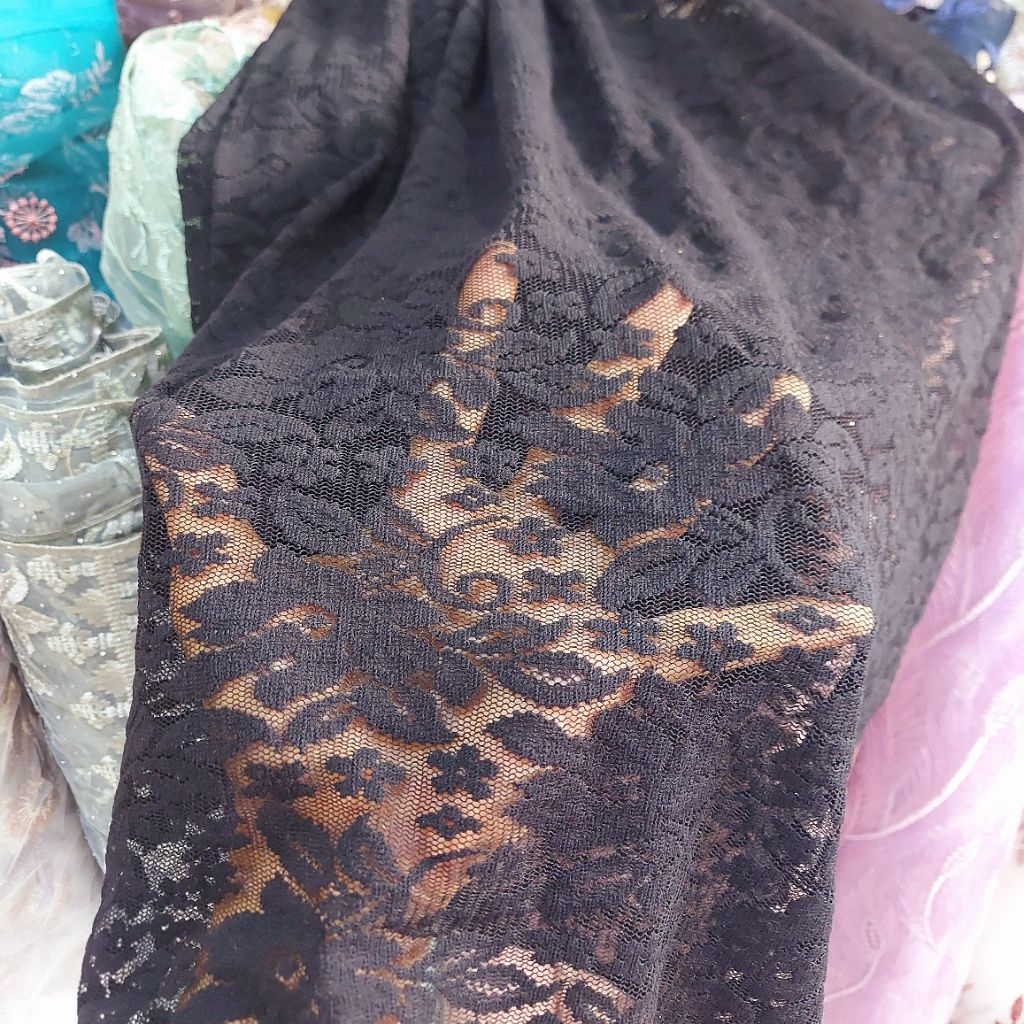 kain brokat premium  - kain brokat kebaya  - kain brokat  - kain brokat meteran ( hitam ) A